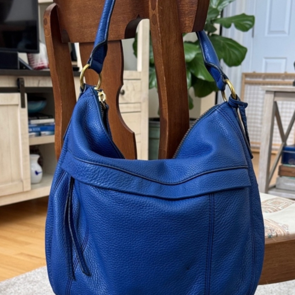 Fossil Molly Royal Blue Pebbled Leather Hobo Shoulder Crossbody Bag